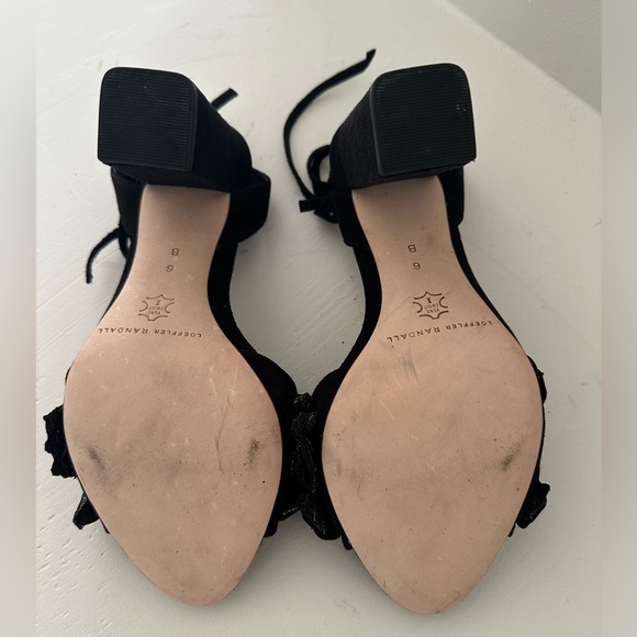 Loeffler Randall Black Suede Metallic Ruffle Toe Block Heels Lace Up size 6 - Picture 3 of 4